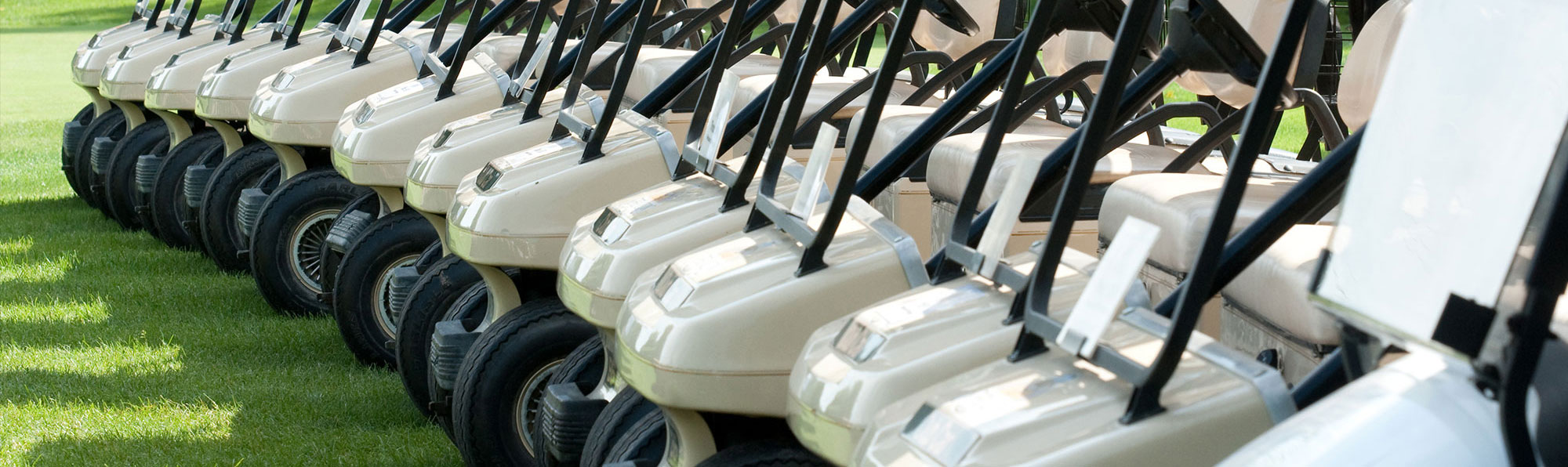 Lineup of White Golf Carts